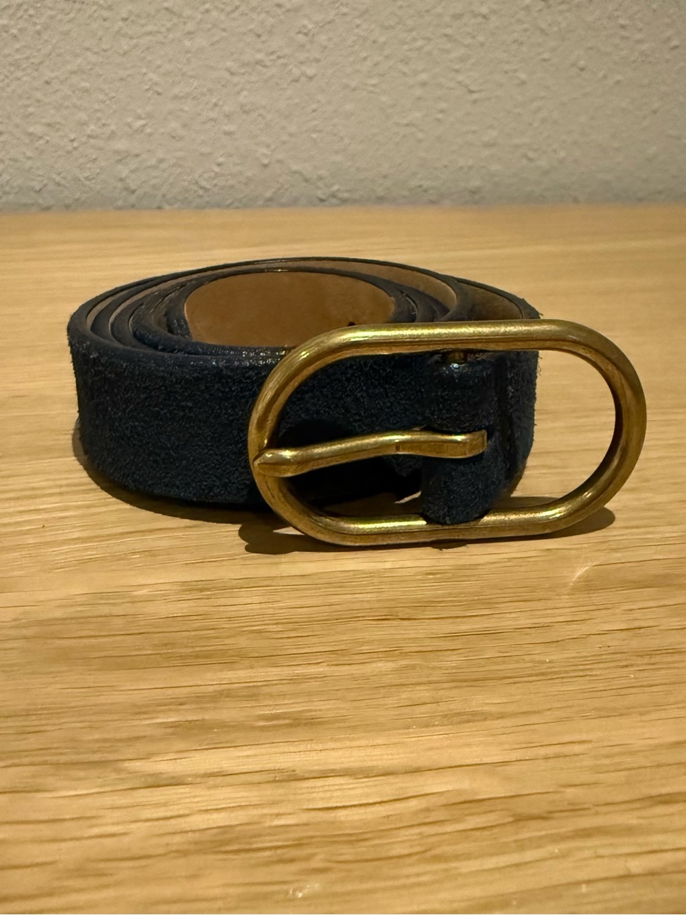 J.Crew navy blue genuine suede leather belt with brass buckle S
